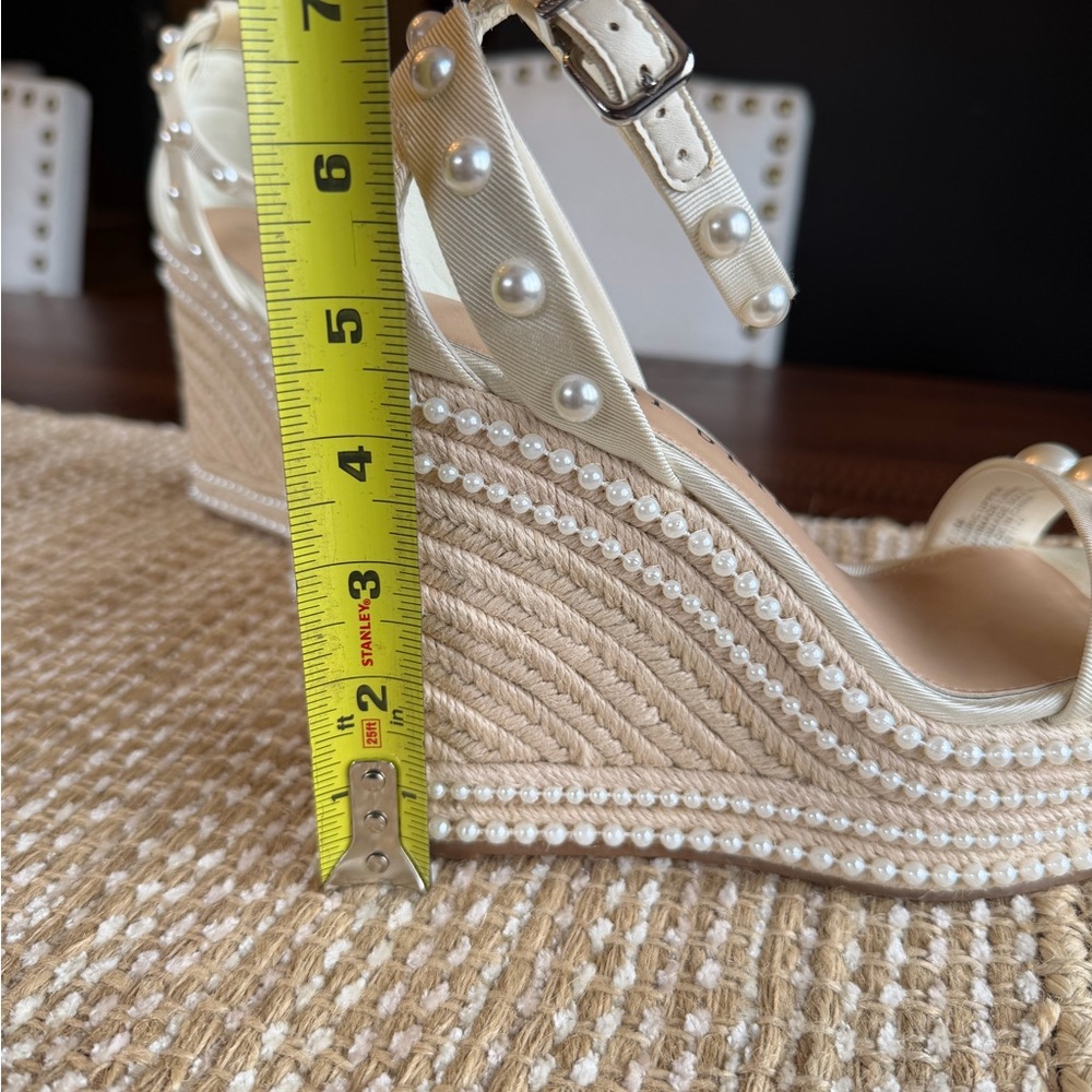 Gianni Bini Ivory Pearl-Embellished Wedge Sandals - Picture 5 of 6